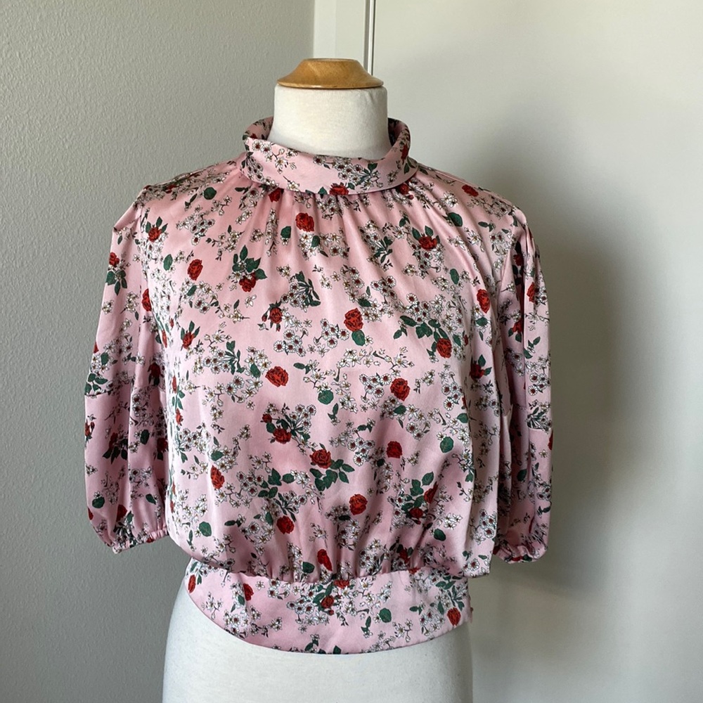 Zara pink floral silk top